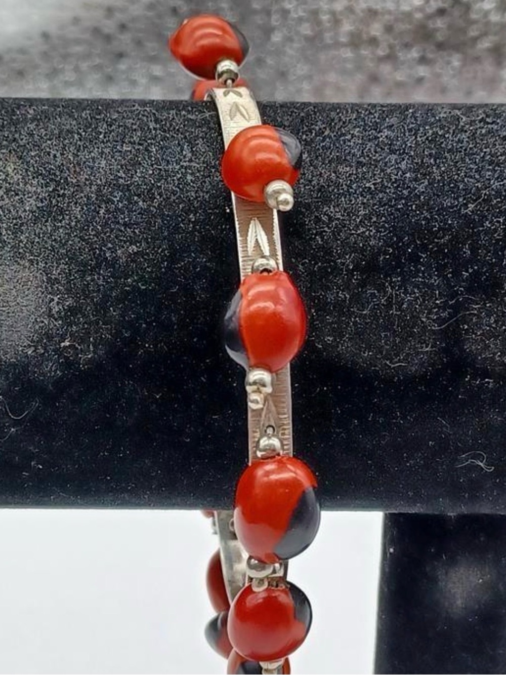Sterling Silver 925 Red Beaded Bracelet - Picture 7 of 9